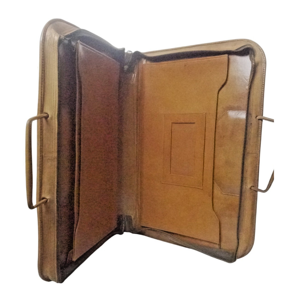 Vintage 1970s Mexican Tooled Leather Briefcase Portfolio Zip Around 14" Laptop - Picture 7 of 13